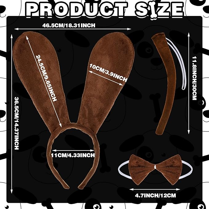 Bencailor 3 Sets Halloween Puppy Costume Accessories Dog Headband Ears and Tail Bow Tie Set Cute Dog Headband Bowtie Tail for Adult