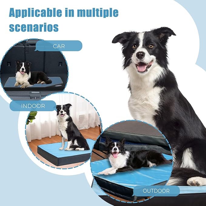 Orthopedic Outdoor Waterproof Dog Beds for Medium Dogs, Washable Crate Bed with Egg Crate Foam Pet Bed Mat and Removable Oxford Fabric Cooling Cover Bed,36"x 26", Blue