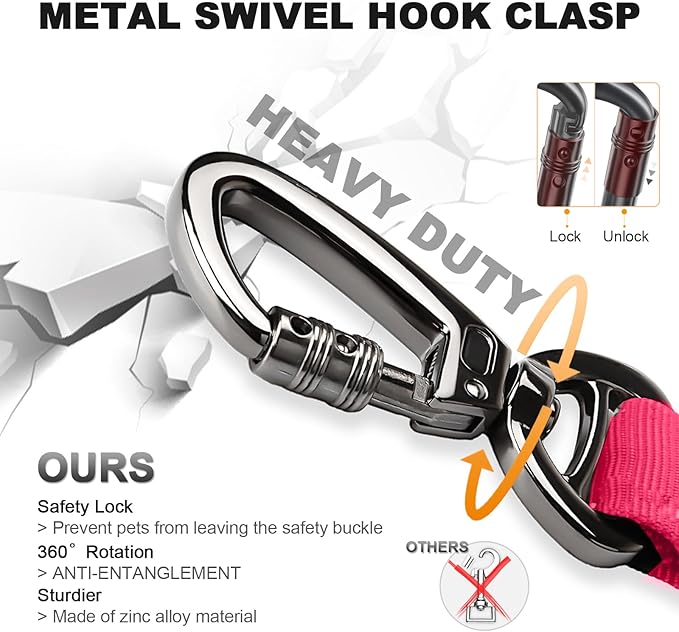 Tactical Dog Collar and Bungee Leash,Military Dog Collar & Leash Set with USA American Flag Adjustable K9 Collar with Heavy Duty Metal Buckle & Handle,with Patches and Airtags Case (Pink, M)