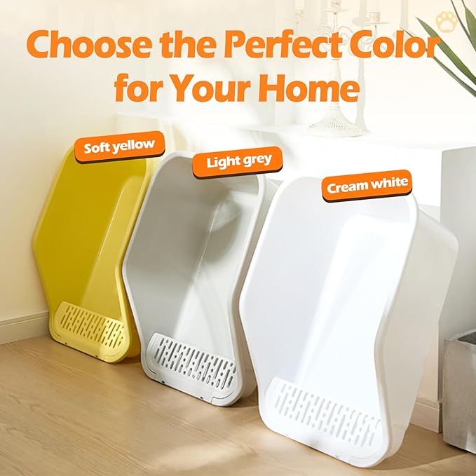 SpaceTime Large Cat Litter Box with High Sides,Cat Boxes for Indoor Cats,Cat Litter Pan for Kitty,Litter Box with Low Entry,Easy to Clean,Anti-Splashing(White)