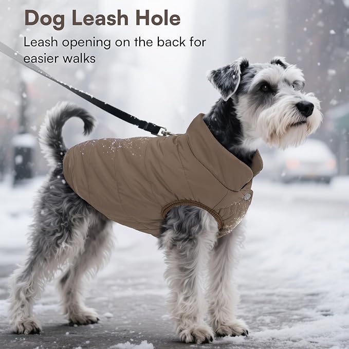 ASENKU Dog Winter Coat - Waterproof Windproof Dog Jacket, Warm Snowproof Doggie Puffer Vest for Cold Weather, Lightweight Snow Coats for Small Medium Large Dogs (S, Coffee)