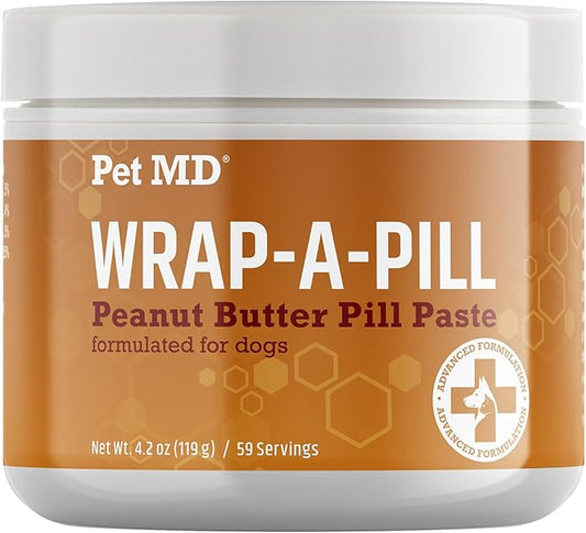 Pet MD Wrap A Pill Peanut Butter Flavored Pill Paste for Dogs - Make a Pocket to Hide Pills and Medication for Pets - 59 Servings