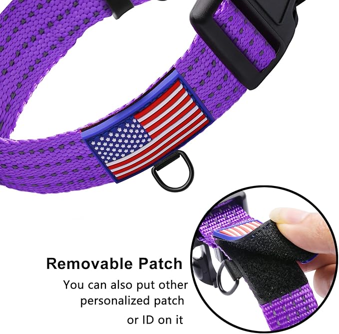 Martingale Collar for Training Dogs. Adjustable Reflective Collars with Buckle-USA Flag- NO Pull-Prevents Slipping Out, for Medium Large XL Dogs. Helps with Strong pullers(L, Purple)
