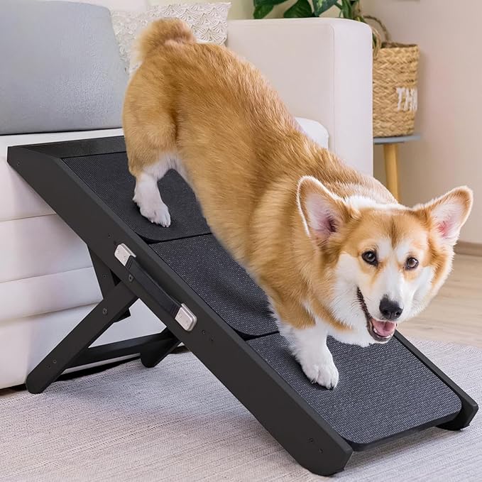 Dog Steps for Bed & Couch 2-in-1 Dog Stairs/Ramp - Height Adjustable Dog Ramp for Couch 7” - 20” - Pet Stairs, Dog Stairs for Small Dogs - Easy to Move Pet Steps with Landing Platform, Black