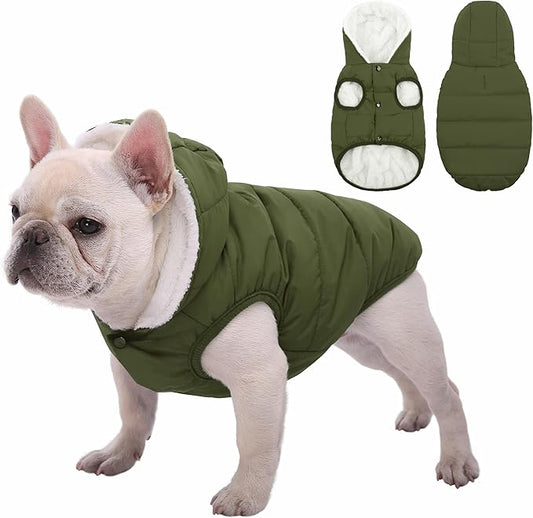 Fleece Hoodie, Windproof Waterproof Coat, Winter Warm Jacket, Cold Weather Pet Apparel Clothes Vest for Small Medium Large Dogs (XL, Green)