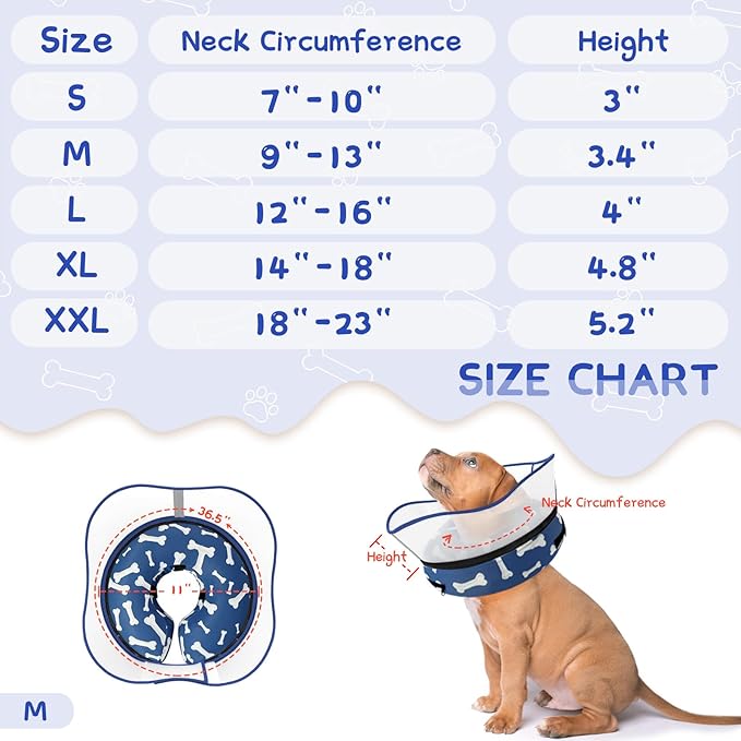 Supet Raised Inflatable Dog Cone Collar to Stop Licking, Soft Dog Cone Alternative After Surgery, Pet Neck Donut Collar for Small Medium Large Dogs