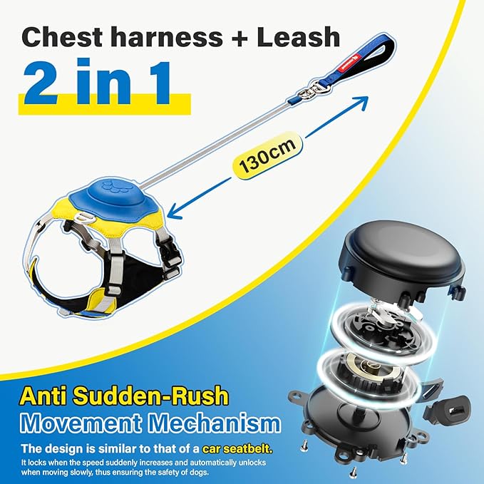 No Pull Dog Harness, 2 in 1 Retractable Harness with Auto-Lock, Reflective Breathable Mesh and Handle, Adjustable Leash Set for Small, Medium,Large Dogs,Cats (Color 2, XS)