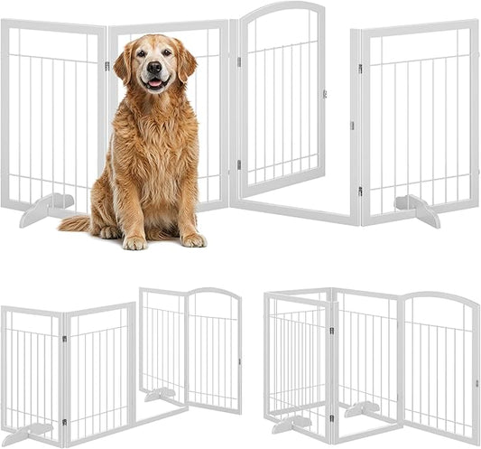 Vantas Folding Pet Gate 96" Wide, 30" Tall No-Assembly Metal Dog Gate, Freestanding Wire Pet Gate, Pet Puppy Safety Fence, Extra Wide with 2PCS Support - White