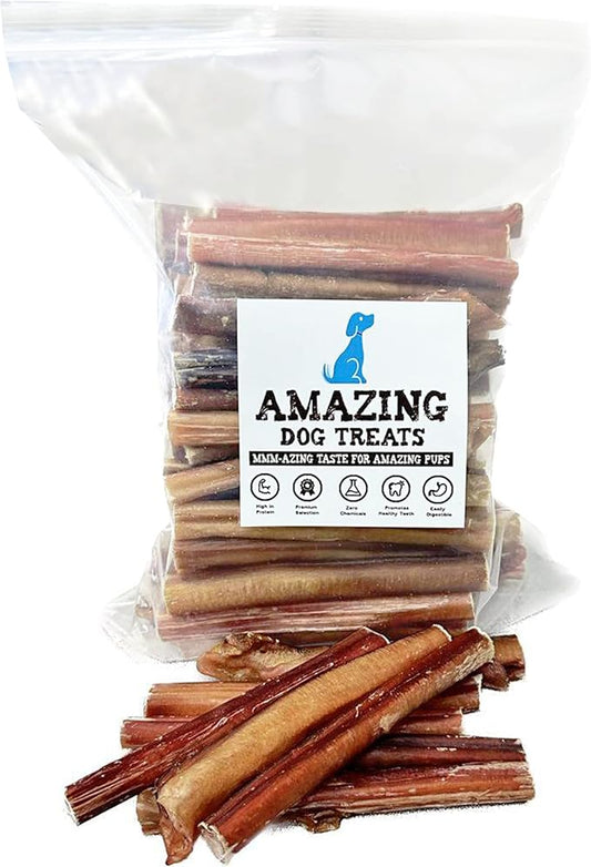 Amazing Dog Treats - 6 Inch Extra Thick Bully Sticks (100 Count) - Bulk Bully Sticks for Dogs - No Hide Bully Stick Dog Bones
