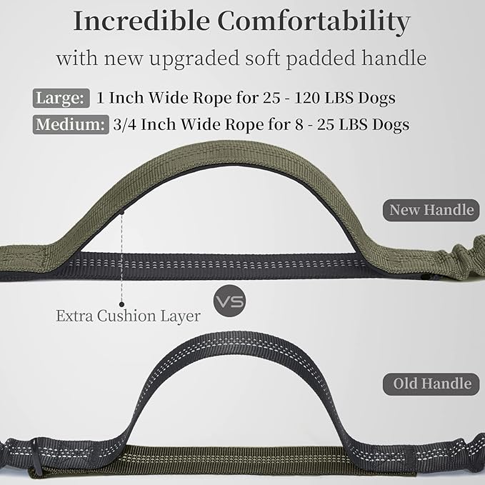 iYoShop Hands Free Dog Leash with Zipper Pouch, Dual Padded Handles and Durable Bungee for Walking, Jogging and Running Your Dog (Large, 25-120 lbs, Military Green)