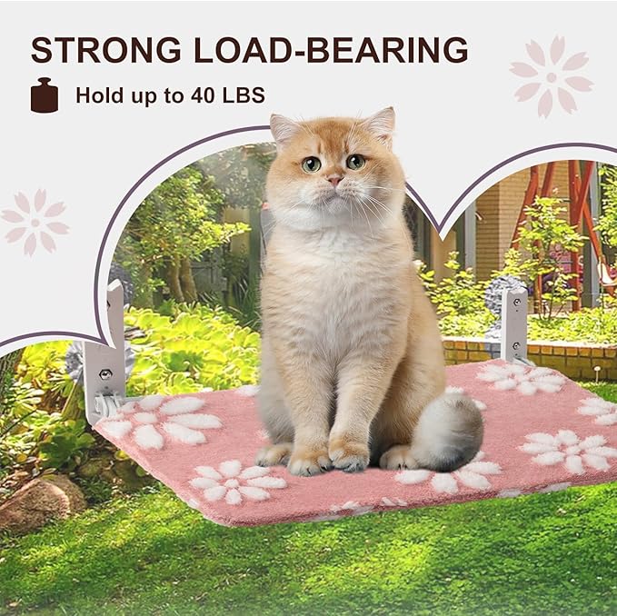 Cat Window Perch, Foldable Cat Window Hammock with Cute 3D Textured Flower Cover and Strong Suction Cups, Cordless Window Seat Bed for Indoor Cats (Pink, Large)