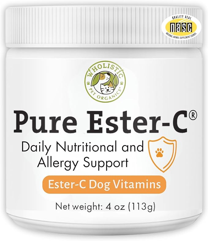 Wholistic Pet Organics Pure Ester-C Powder for Dogs - 4 Oz - Healthy Alternative to Dog Allergy Chews - Vitamin C Supplement for Dog Allergy Relief, Immune Support, Itch Relief for Dogs - Made in USA