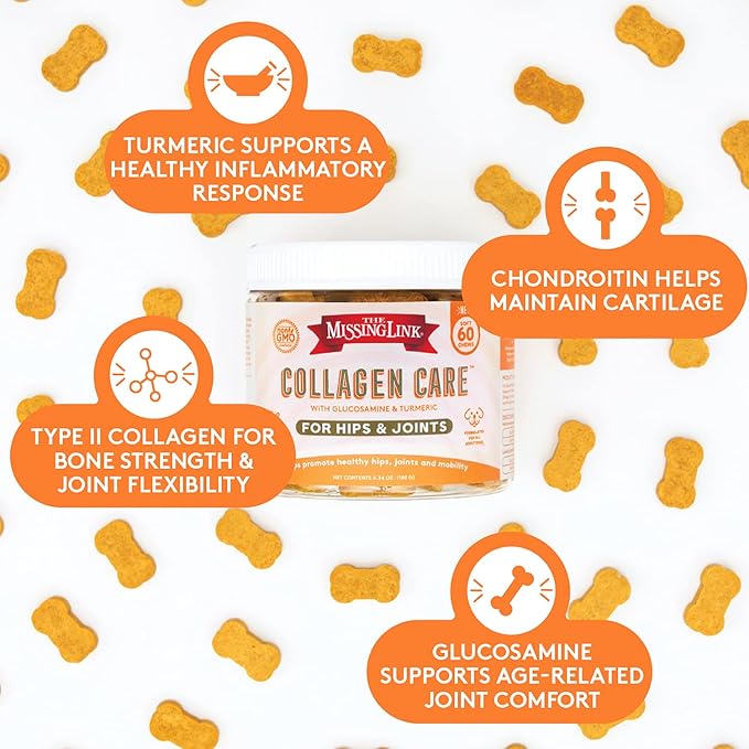 The Missing Link Collagen Care Hip & Joint Soft Chews 60ct - Daily Mobility & Anti-Inflammatory Support for Dogs