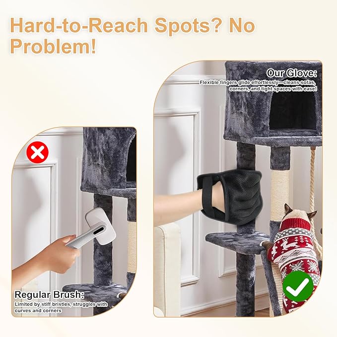 Electrostatic Pet Hair Remover Glove-Furniture/Couch/Carpet/Car Seat Hair Removal, Efficient Pet Grooming Glove for Dogs & Cats, Washable Reusable Static Removal Gloves for Pet Hair