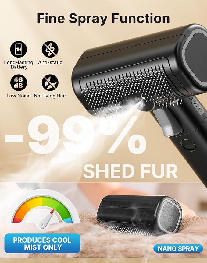 5-in-1 Cat Hair Brush, Dog Grooming Steam Comb for Long Short Haired Indoor Cats Spritz Comb for Deshedding, Detangling, Pet Brush for Kitten Rabbit Massage, with 3 Essence Liquid