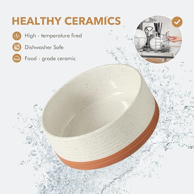 Ceramic 6.1inch Dog Bowl for Small Breed Dogs, Anti-Slip and Weighted Pet Food and Water Dishes(Single Bowl, Vanilla White)