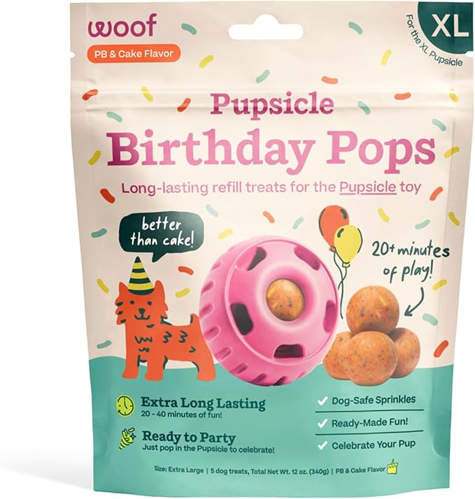 WOOF Pupsicle Birthday Pops - Healthy Dog Treats - Pre-Made Pupsicle Refills - Wholesome Ingredients - Naturally Sweet - Cake-Flavored Birthday Treat for Dogs - XL