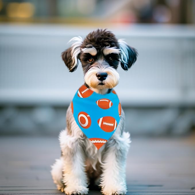 7 PCS Medium Football Dog Bandanas Hemming Seam Edge Dog Bandana for Small Dogs Print One Side Large Cats Scarfs Game Day Grooming M