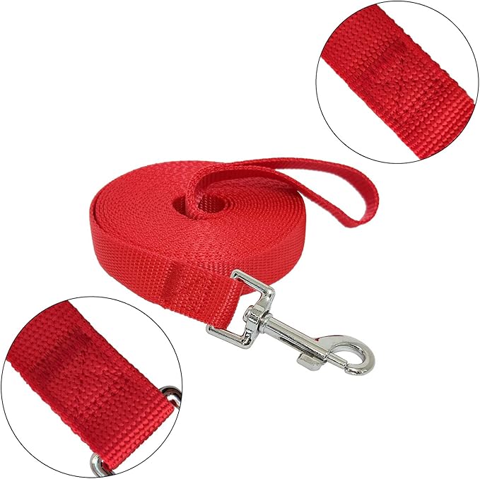 Nylon Training Dog Leash for Small Medium Large Dogs, 15ft 20ft 30ft 50ft Long Leash Dog/Puppy Lead for Obedience Recall Training, Camping (15ft, Red)