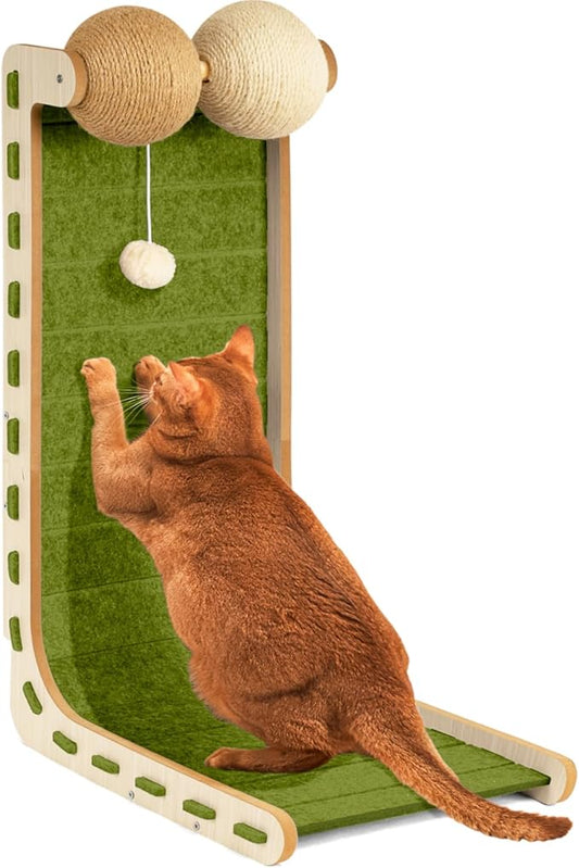 Cat Scratcher Felt Cat Scratch Pad for Cats with Sisal Balls Cat Scratching Board Large Scratchers for Indoor Adult Cat Scratching Furniture Protector Post Toy L Shape 28.4 Inch Green