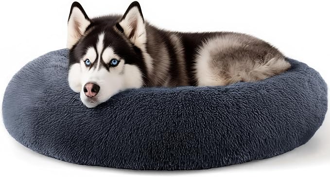 Extra Large Dog Beds, 36 Inch Human Dog Anxiety Relief Squishmallow Comfort Bed, Indestructible & Chew Proof Pet Beds (Dark Grey)