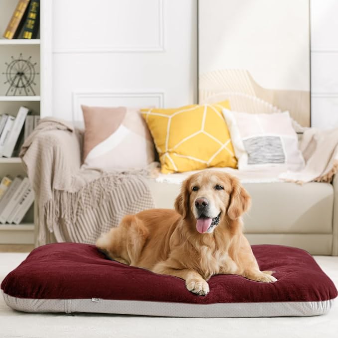 Magic Dog Super Soft Extra Large Dog Bed, 47 Inches Jumbo Orthopedic Foam Pet Beds with Anti Slip Bottom, Dog Sleeping Mattress with Removable and Washable Cover, Burgundy XL,47'' X 39'' X 3.7''