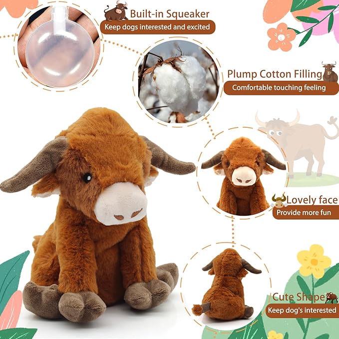 Squeaky Dog Toys, Highland Cow Stuff Dog Push Toys Interactive Puppy Toys with to Keep Them Busy,Highland Cow Decor Gifts