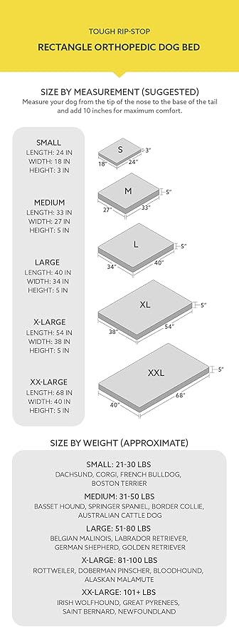 K9 Ballistics Tough Ripstop Orthopedic Rectangle Dog Bed Removable Washable Cover, Solid Orthopedic Foam for Size XL X-Large Dogs 54"x38", Blue Quartz