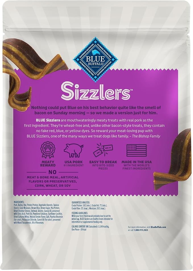Blue Buffalo Sizzlers Bacon-Style Dog Treats with Real USA Pork, Original Flavor, 28-oz Bag