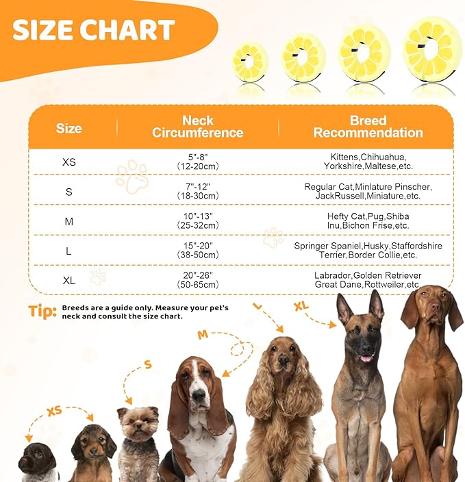 Adjustable Inflatable Dog Cat Cone Collar for Surgery Recovery, Soft Cone for Dogs & Cats, Portable & Washable Dog Donut Collar, Small Cat Cone E Collar (Yellow XS)