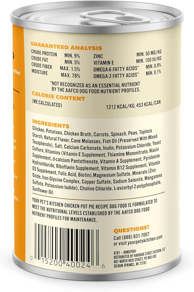YOUR PET'S KITCHEN Wet Dog Food, Chicken Pot Pie Recipe - 13.2 oz Cans (Pack of 6), Made in The USA with Real Chicken