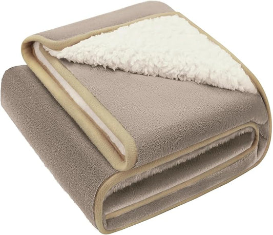 Luciphia Waterproof Pet Blanket, Liquid Pee Proof Dog Blanket for Sofa Bed Couch, Reversible Sherpa Fleece Furniture Protector Cover for Small Medium Large Dogs Cats, Khaki+Beige Small（40" x 28"）