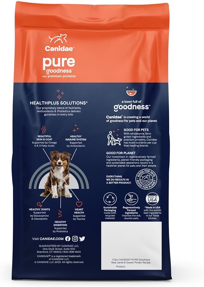 Canidae Pure Limited Ingredient Premium Adult Dry Dog Food, Real Lamb & Sweet Potato Recipe, 4 lbs, Grain Free
