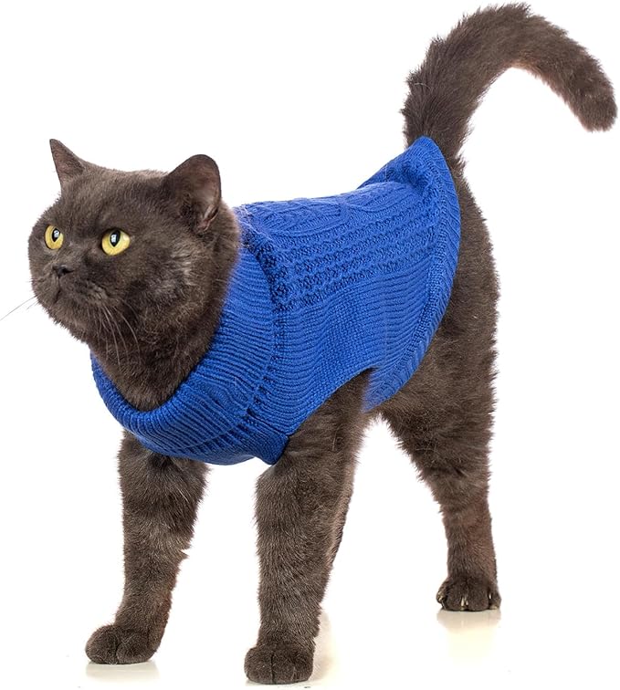 Stretchy Cat Sweater - 17 Colors & 6 Sizes | Snug Winter-Ready Knit for Boy/Girl Cats & Kittens(Dark Blue, Medium)