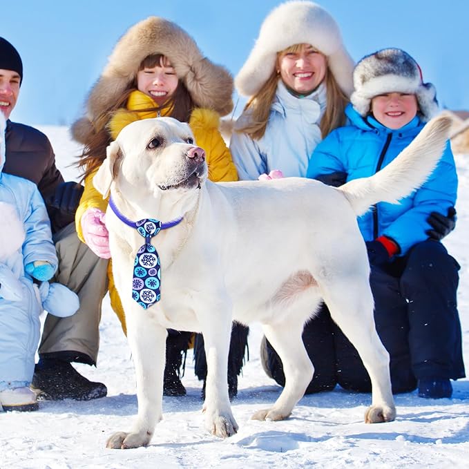 Eccliy 50 Pcs Winter Dog Collar with Bow Christmas Dog Ties Adjustable Cat Bow Ties Neckties Set Snowman Snowflake Bowties Pet Collar for Decoration Supplies
