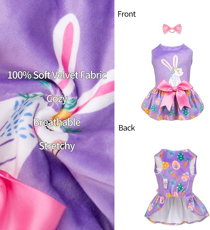 CuteBone White Rabbit Dog Easter Dress Velvet for Small Dogs Girl Eggs Skirt Puppy Purple Dresses Dog Clothes CVA19L-D