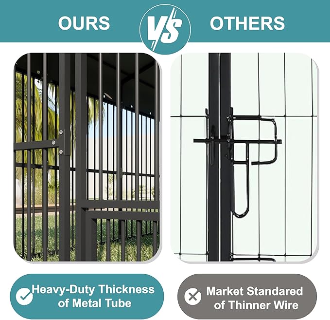 10x10x6 FT Outdoor Dog Kennel, Dog Enclosures Fence with UV-Resistant Waterproof Roof Cover and Triple Locks, Heavy Duty Metal Dog Houses for Large Dogs Outside (118" W x 119" D x 78" H)