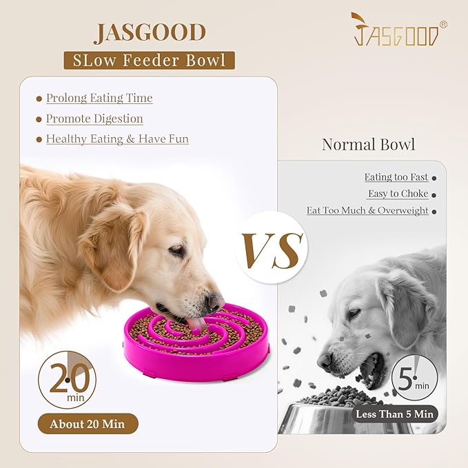 JASGOOD Slow Feeder Dog Bowl for Large Medium Dogs, Anti-Gulping Pet Slower Food Feeding Bowls, Stop Bloat, Preventing Choking, Healthy Design, R-rose red