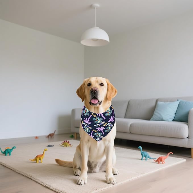 7 PCS Dinosaurs Dog Bandanas for Large Dogs Breed Sewing Hemming Dog Bandana Print One Side XL Drool Bibs Party Grooming L