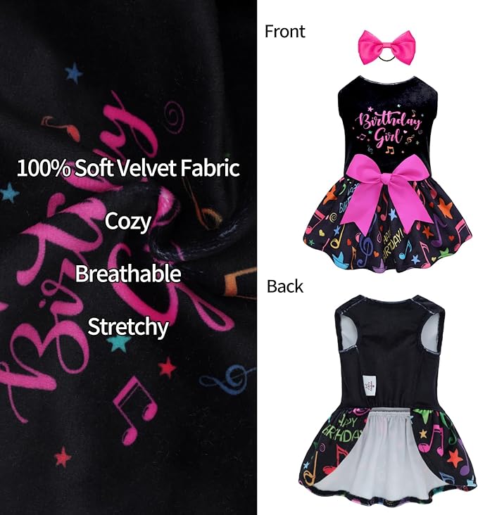 CuteBone Birthday Dog Dresses Velvet Holiday Small Dogs Clothes Onesie Pet Apparel Girl Puppy Skirt with Bow Hair Rope CVA50XS-D