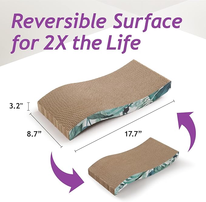 Reversible Wave Cat Scratcher for Indoor Cats - Cat Scratching Board, Horizontal Cat Scratch Pad Lounger with Reversible Usability and Extra Comfort for Lounge(2Pack, Go Green)