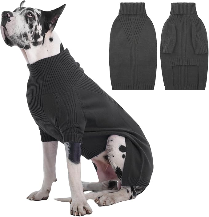 IECOii Great Dane Sweater,5XL Extra Large Sweater for Giant Breed Dogs in Winter,Turtleneck Cold Weather Knit Clothes,Machine Washable,Elastic Pullover for Saint Bernard,Mastiff (Grey,XXXXXL)