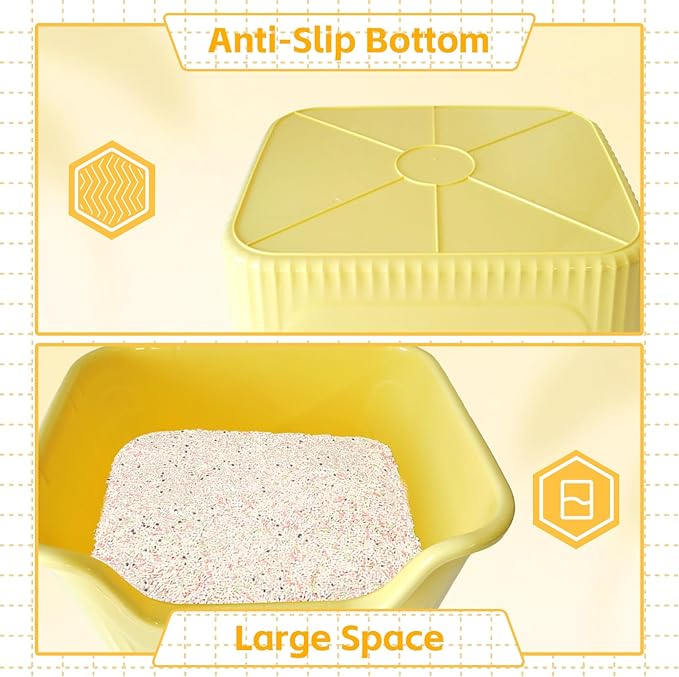 Jumbo Kitty Litter Box with High Sides,Large Cat Litter Pan Low Entry for Senior Cats 21.45 x 16.14 x 10.43 Inches Anti Splashing Easy Clean for Small Medium Cat(Yellow)