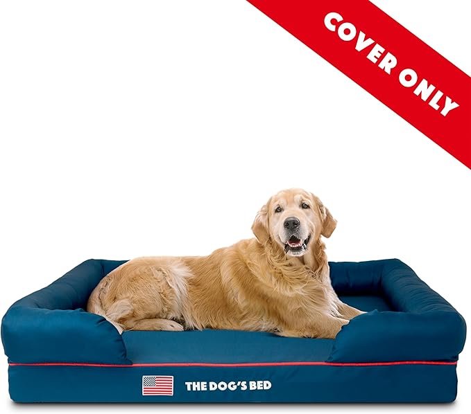 The Dog's Bed Replacement Outer Cover ONLY (Outer Cover ONLY - NO Bed, NO Waterproof Inner) for The Dog's Bed, Washable Oxford Fabric, Extra Large (Blue with Red Piping USA Embroidery Flag)
