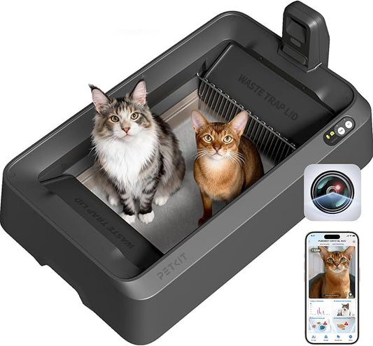 PETKIT Open-Top & AI Camera Self Cleaning Cat Litter Box, Urinary Health Monitor Automatic Cat Litter Box, Smart Robot with 2-Way Raking/5G WiFi/Safety Sensors/Odor Control for Multiple Cats (Grey)