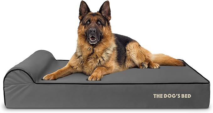 The Dog’s Bed Orthopedic Headrest Dog Bed XL Grey/Black, Memory Foam, Pain Relief for Arthritis, Hip & Elbow Dysplasia, Post Surgery, Lameness, Waterproof Washable Cover