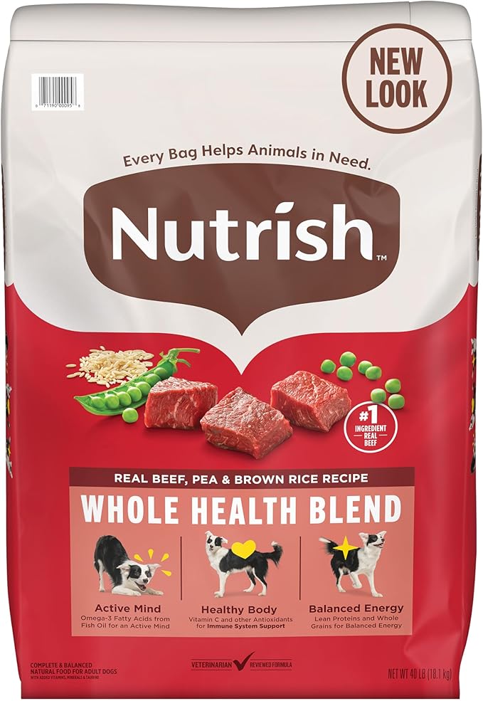 Nutrish Dry Dog Food, Real Beef, Pea & Brown Rice Recipe Whole Health Blend for Adult Dogs, 40 lb. Bag, Packaging May Vary (Rachael Ray)