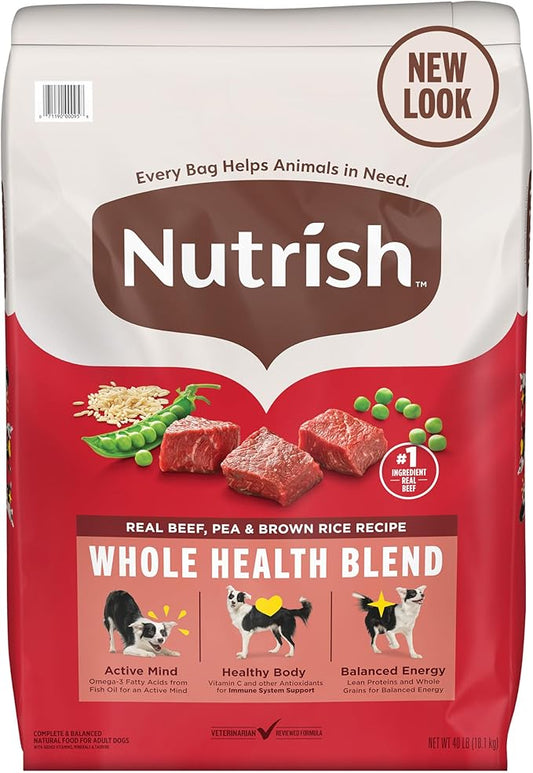 Nutrish Dry Dog Food, Real Beef, Pea & Brown Rice Recipe Whole Health Blend for Adult Dogs, 40 lb. Bag, Packaging May Vary (Rachael Ray)