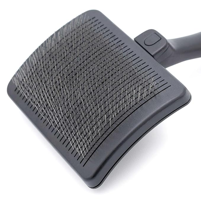 Jeffers Pet Self-Cleaning Slicker Brush for Dogs & Cats – Self Cleaning Button, Removes Tangles & Loose Hair, Non Slip Handle for Easy Grooming, Go To Gift for Pet Owners – Black, Red - Large