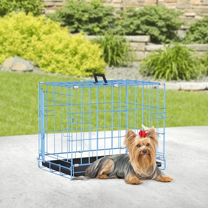 BestPet | Dog Crate | 18" | Blue | Foldable Metal Kennel with Single Doors, Secure Slide-Bolt Latches, Leakproof Tray | Portable Dog Cage for Small Breeds | for Travel, Indoor & Outdoor Use